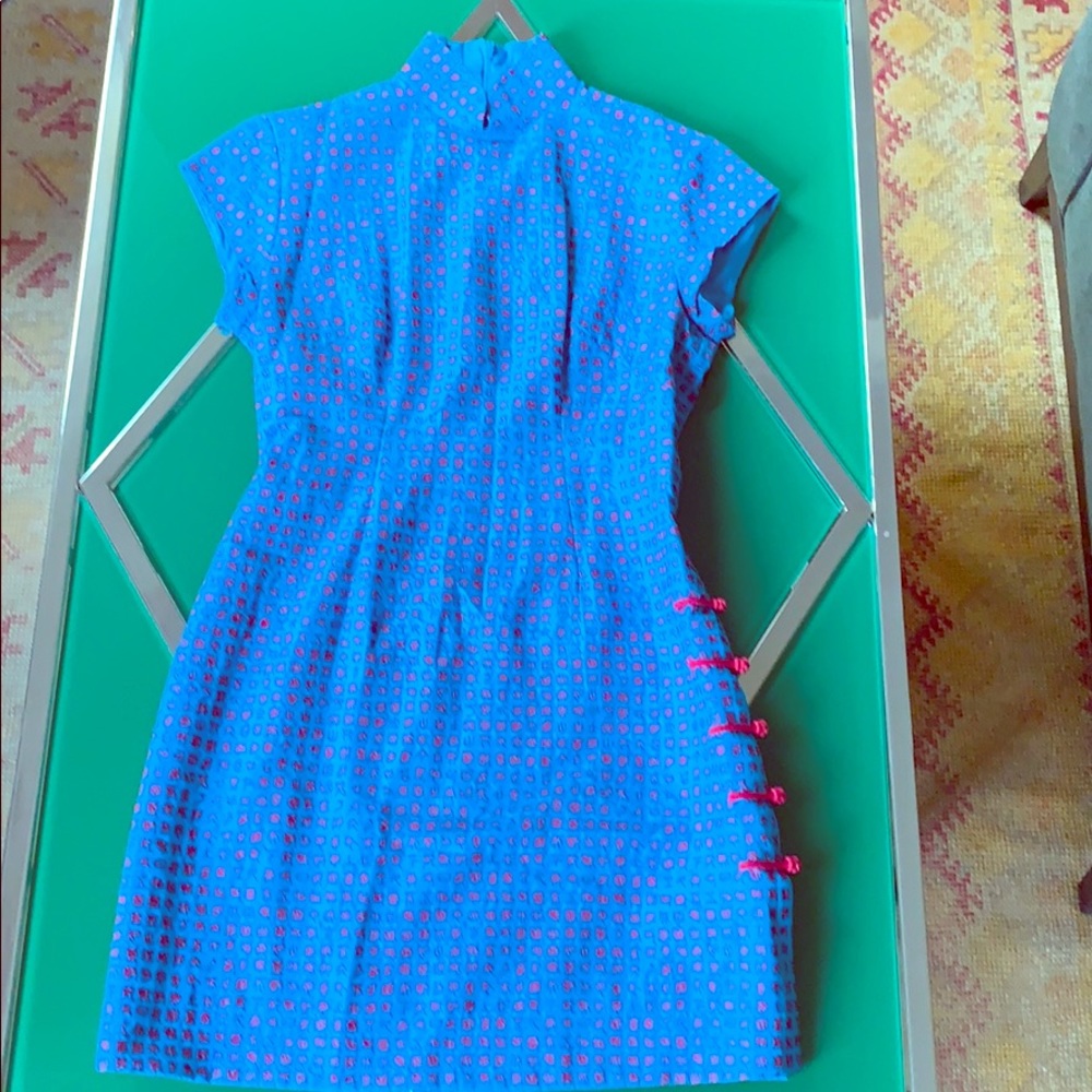 Shanghai Tang turquoise Chinese characters dress